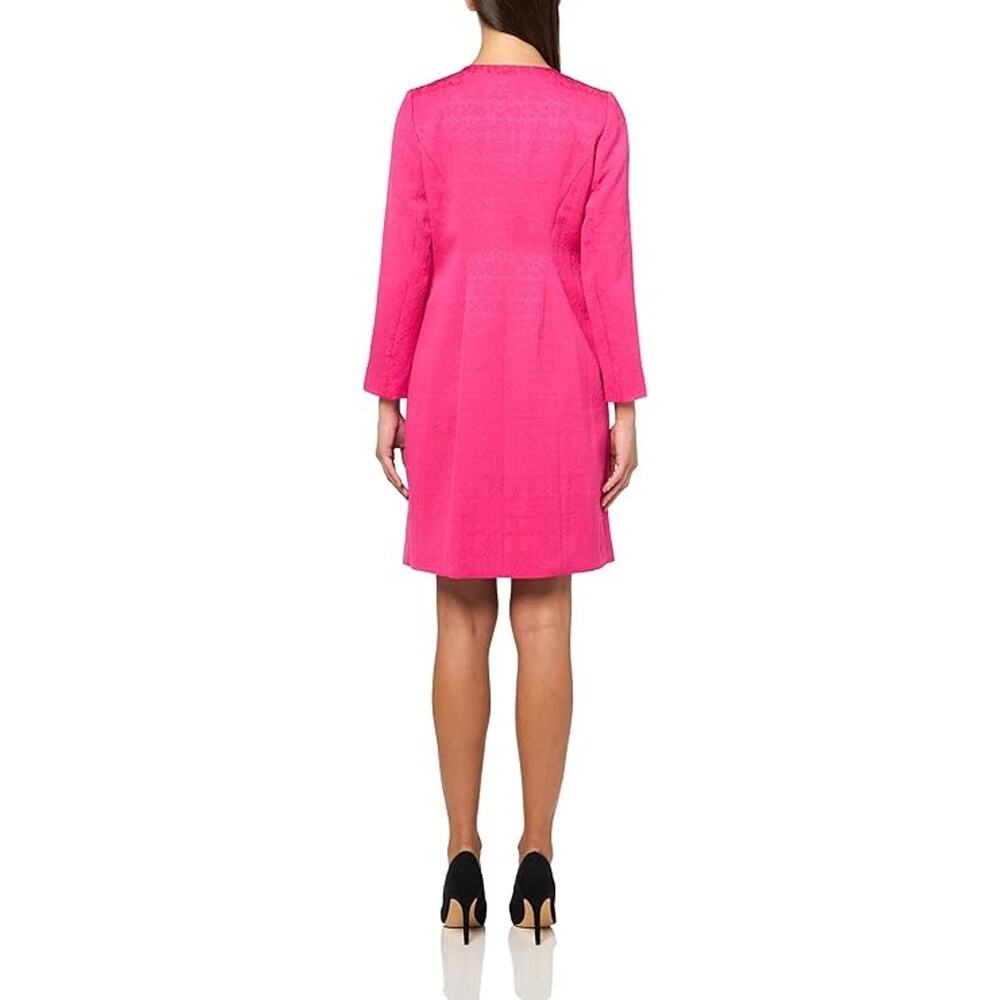 Le Suit Women Lipstick Pink Jacquard Jewel-Neck Knee Length Suit Topper Size 10 - Picture 2 of 11